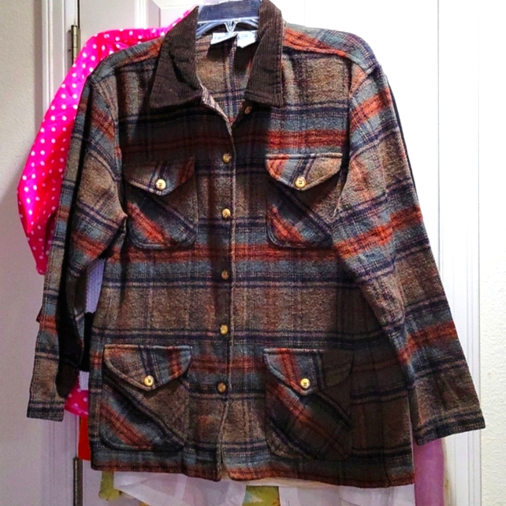 EUC Capacity Petites Wool Poly Cotton Blend Flannel Top Country Cold Weather Jac